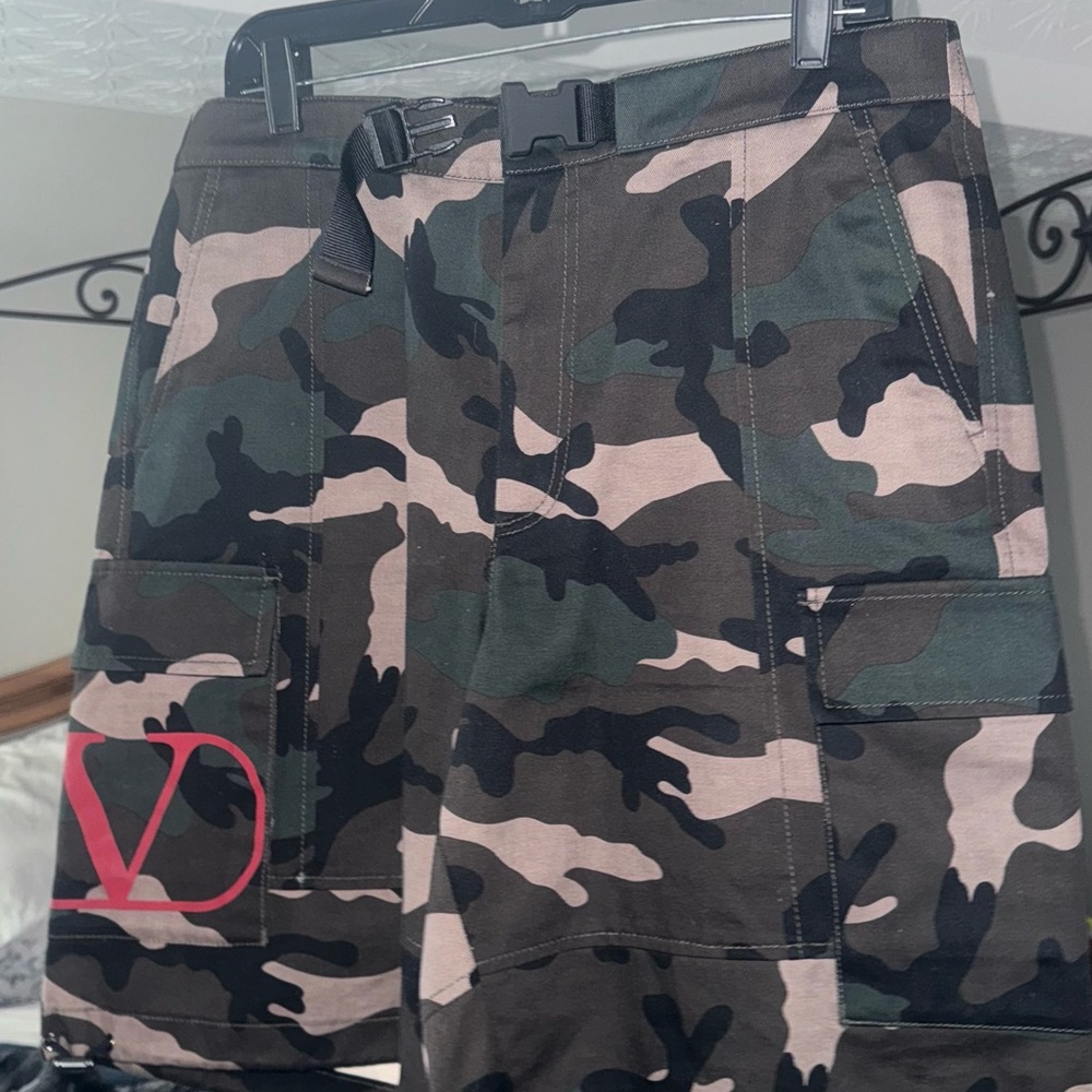 Valentino Camouflage Cargo Shorts - Green and Black